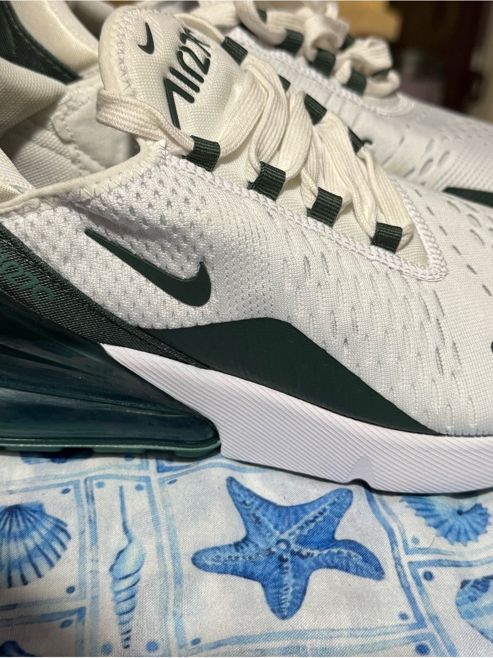 Nike White and Dark Green Air Max Athletic Sneakers
